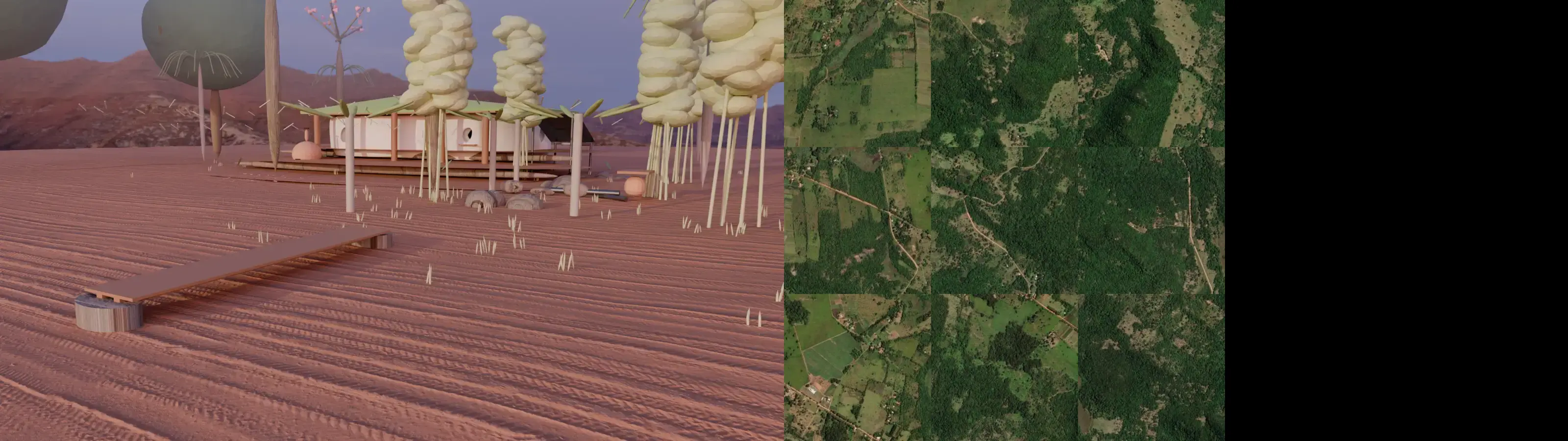A_hero Cycles render next to satellite photo of the same area